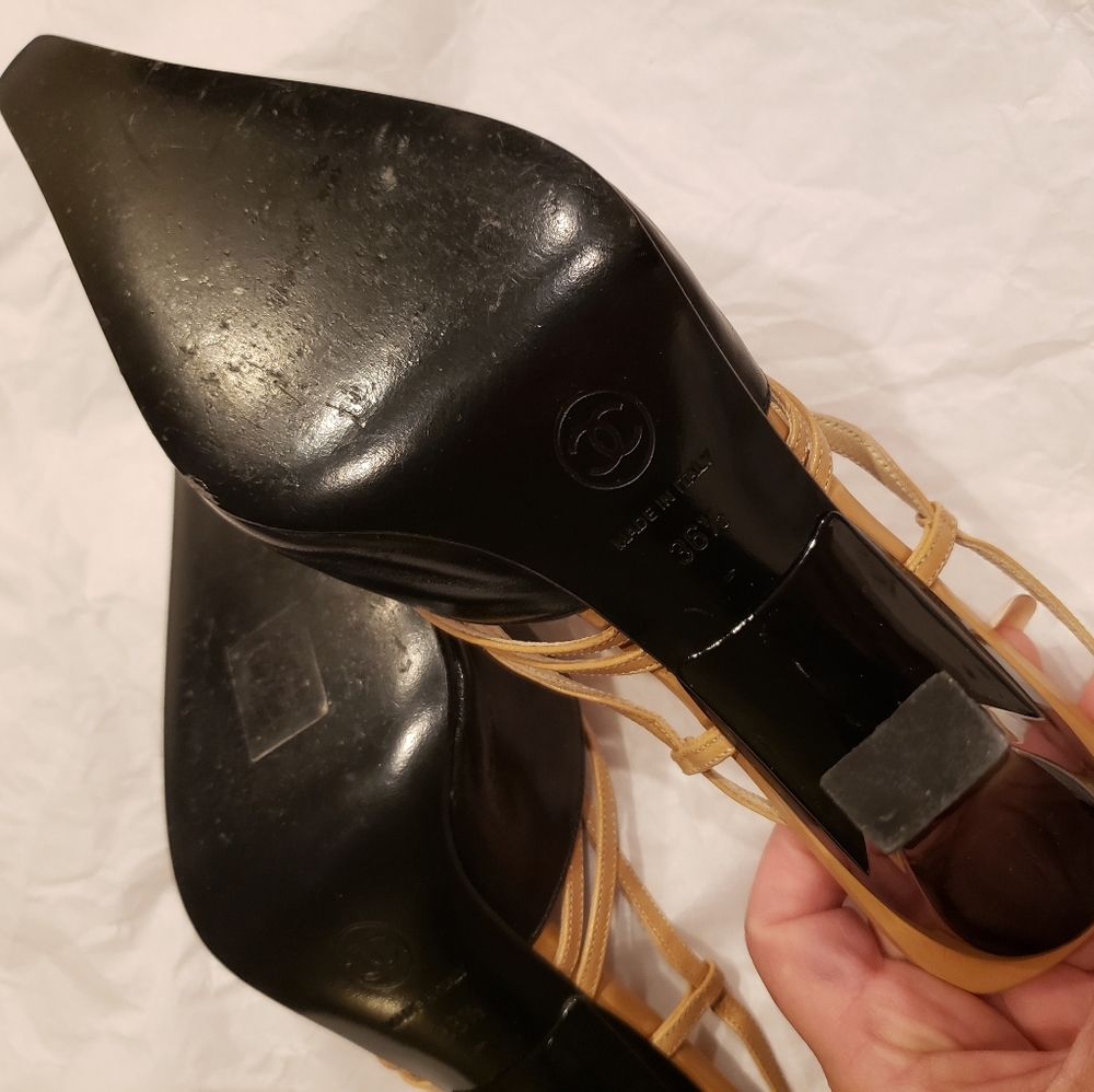 USED Chanel Shoes with Curved high Heels. Size 6.5 - Picture 8 of 13
